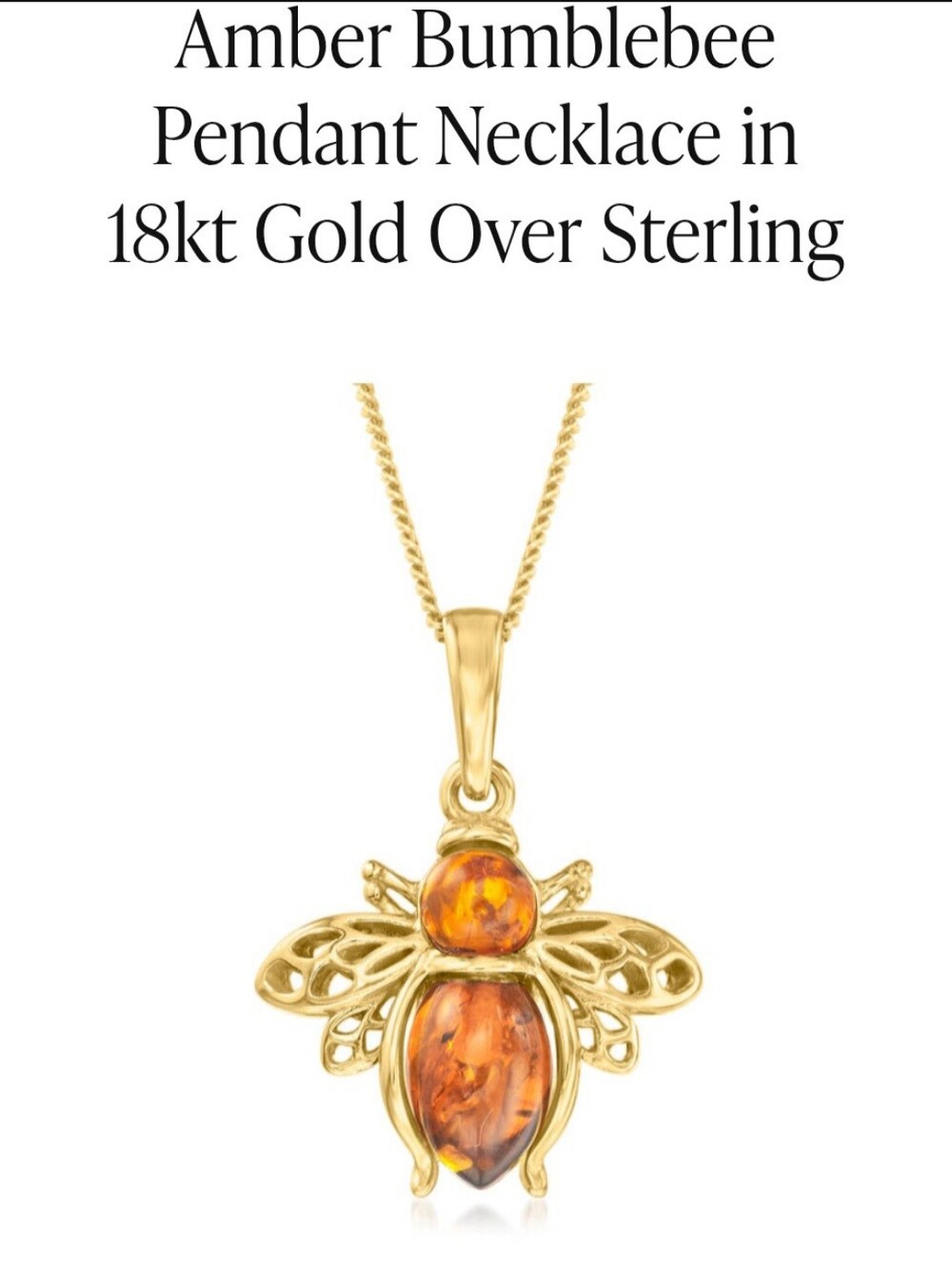 Amber Bumblebee Pendant Necklace in 18kt Gold Over Sterling